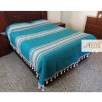 Colcha de Telar Oaxaca. Mexico. Cubrecama Artesanal Oaxaqueña Color Jade en Base de Hilo color Negro