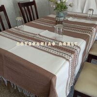 Mantel Artesanal de Oaxaca. Mantel Cafe Canela con Natural. Oaxaqueño para Mesa de 4, 6, 8 y 10 sillas.