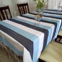 Mantel Artesanal de Oaxaca. Mantel Blanco,Azul Marino y Azul Cielo . Oaxaqueño para Mesa de 4, 6, 8 y 10 sillas.