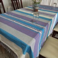 Mantel Artesanal de Oaxaca. Mantel Morado, Gris, Azul y Beige. Oaxaqueño para Mesa de 4, 6, 8 y 10 sillas.