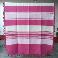 Colcha de Telar Oaxaca. Mexico. Cubrecama Artesanal Oaxaqueña, Tonos Rosas con Beige. Colcha de Algodón.