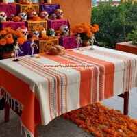 Mantel Artesanal de Oaxaca. Mantel Color Naranja. Oaxaqueño para Mesa de 4, 6, 8 y 10 sillas