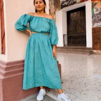 Conjunto de Falda y Blusa en Color Jade, 100% Artesanal. Oaxaca, México.