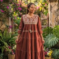 vestido maxi artesanal – bordado en telar de cintura