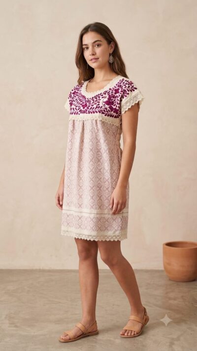 vestido artesanal de algodón con seda