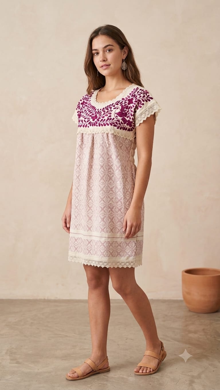 vestido artesanal de algodón con seda vestido artesanal de algodón con seda