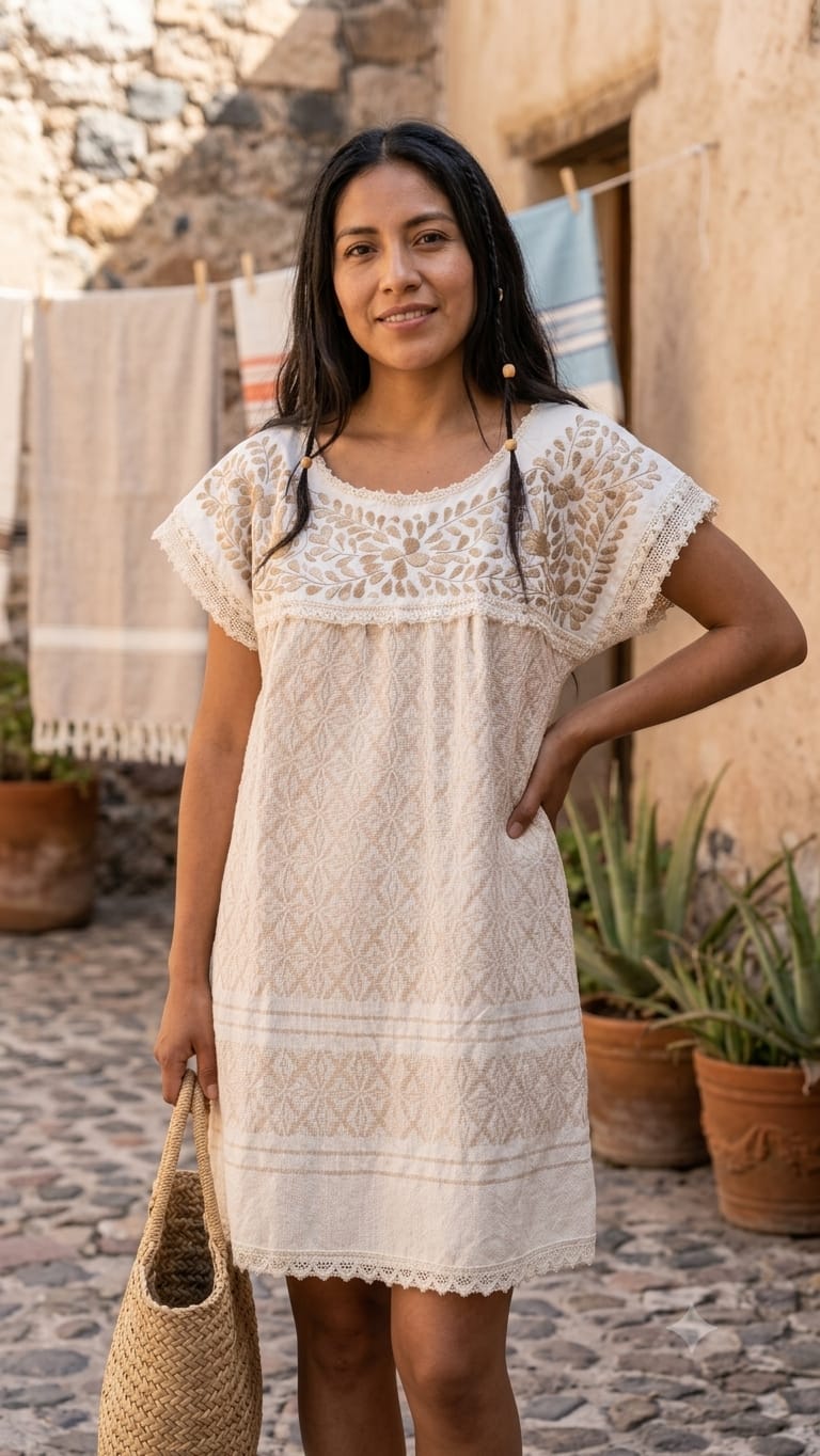 vestido artesanal de algodón con seda vestido artesanal de algodón con seda