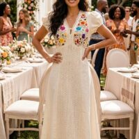 Vestido Artesanal De Manta/Algodon Con Bordado A Mano