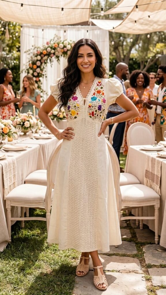 Vestido Artesanal De Manta/Algodon Con Bordado A Mano