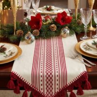 Haz que tus cenas navideñas sean inolvidables con una pieza que es puro arte mexicano. Nuestro camino de mesa está tejido a mano en Oaxaca utilizando telares de pedal tradicionales, lo que garantiza no solo una calidad excepcional, sino una historia de herencia y pasión en cada hilo.