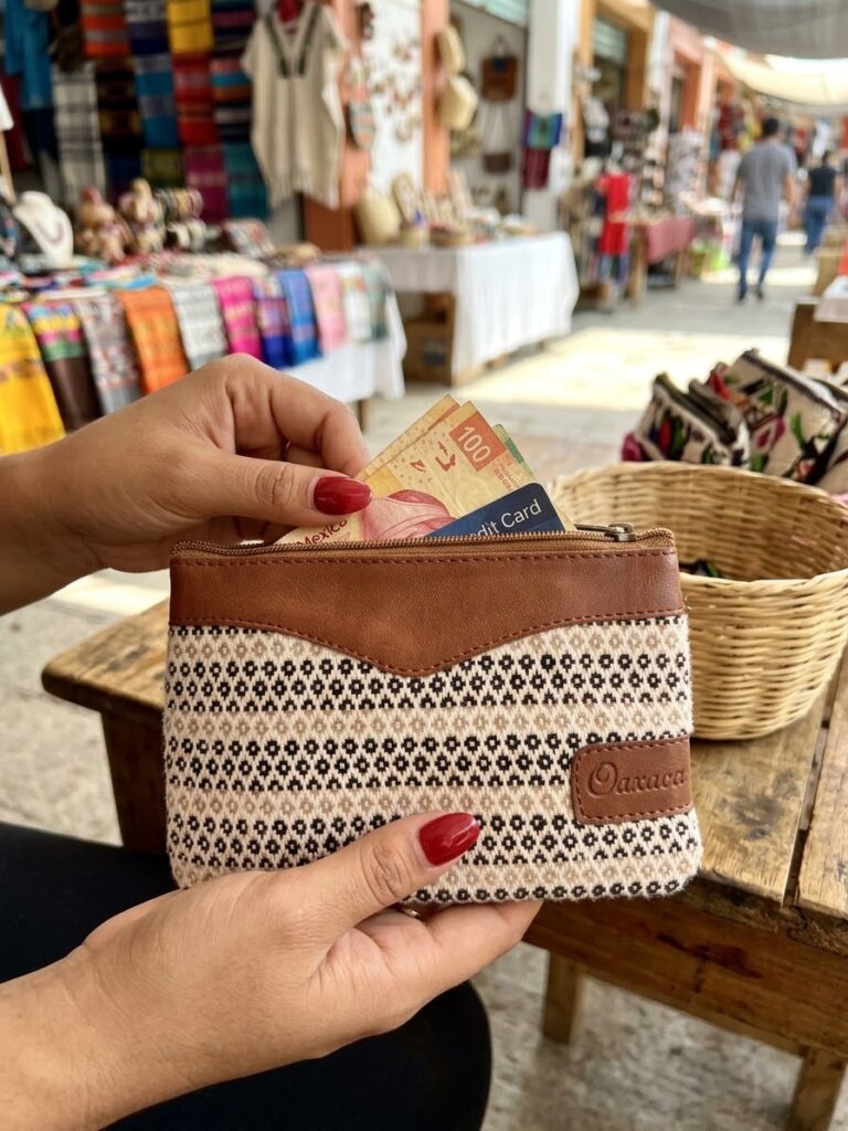 Monedero/Cartera/Billetera de telar y piel